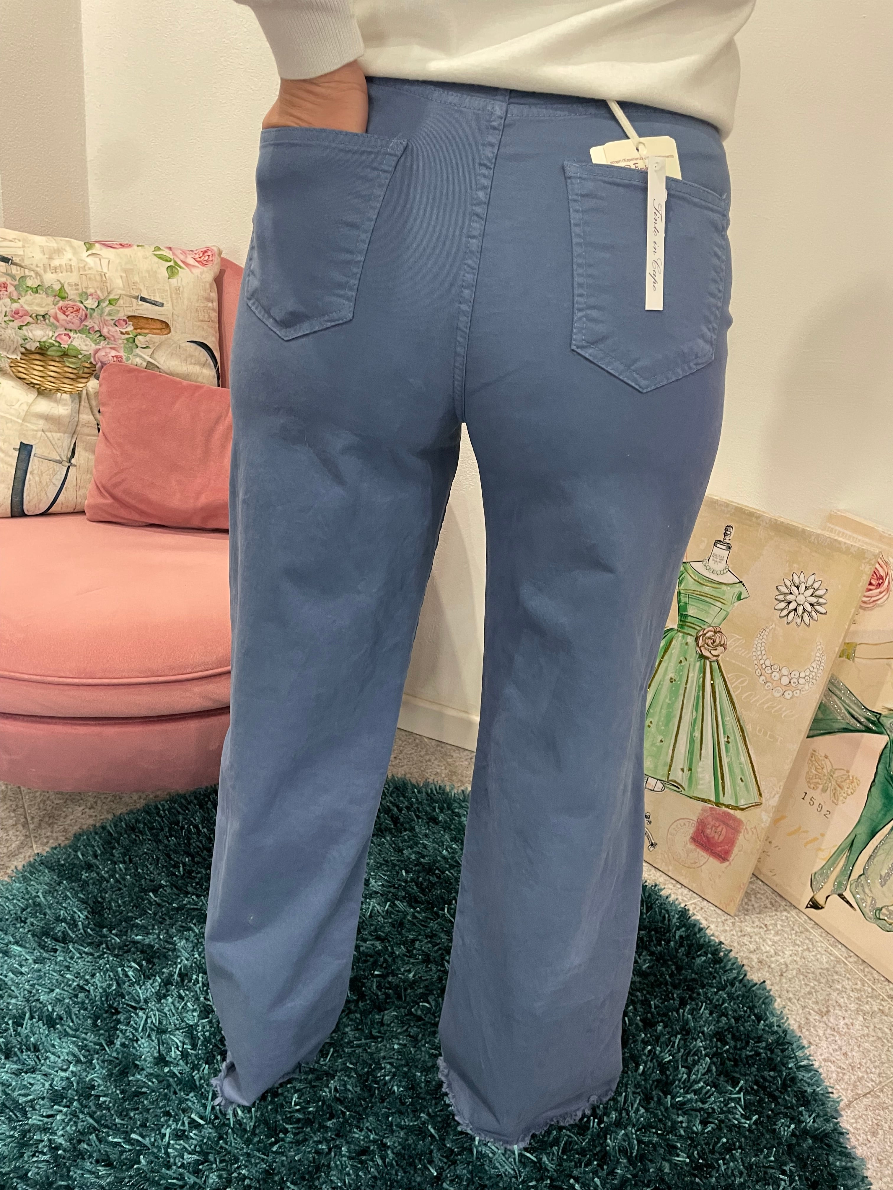 Jeans wide leg frange