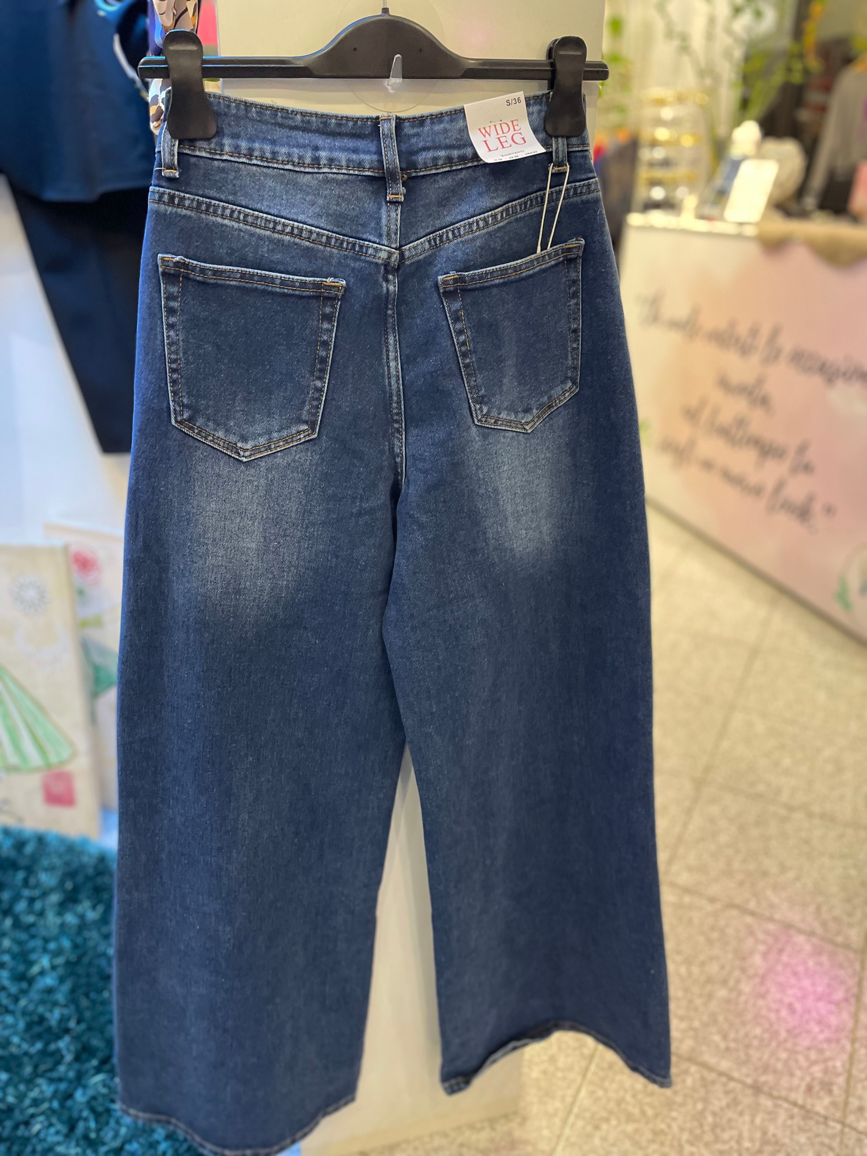 Jeans Wide Leg Denim con Strass
