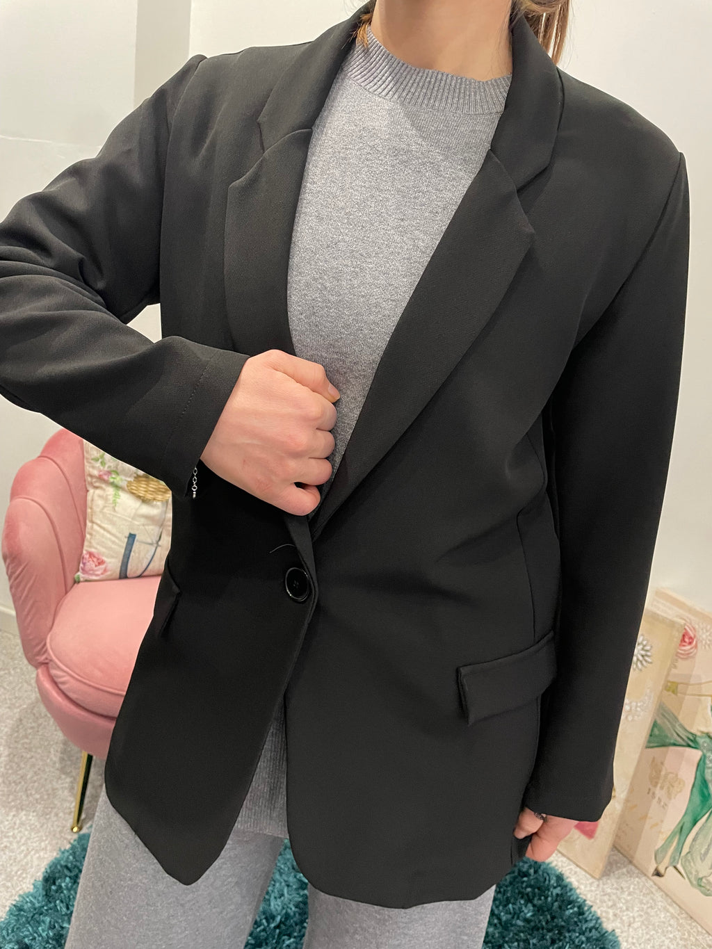 Blazer Nero in Scuba Crepe – Linea Essenziale