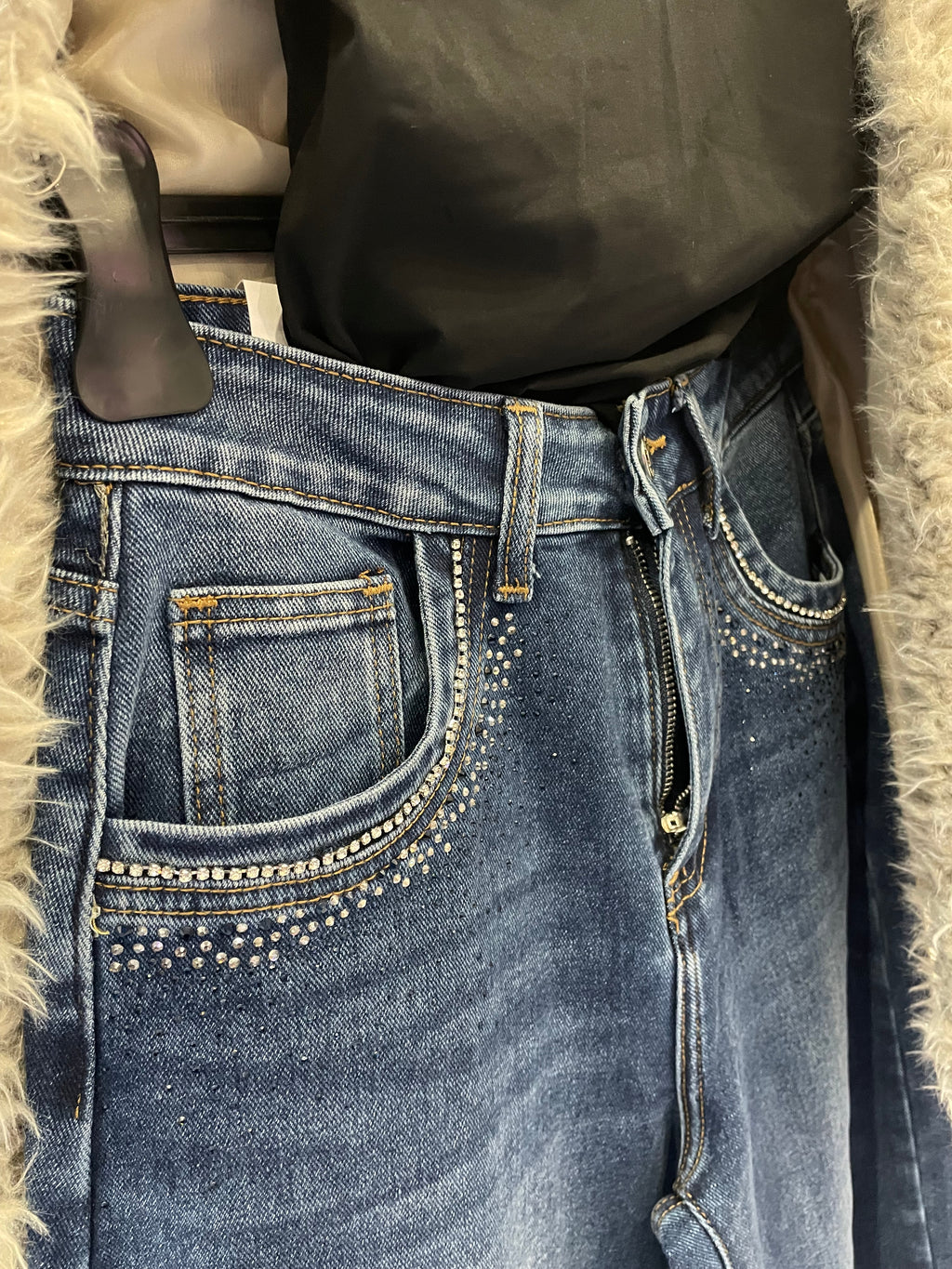 Jeans Wide Leg Denim con Strass