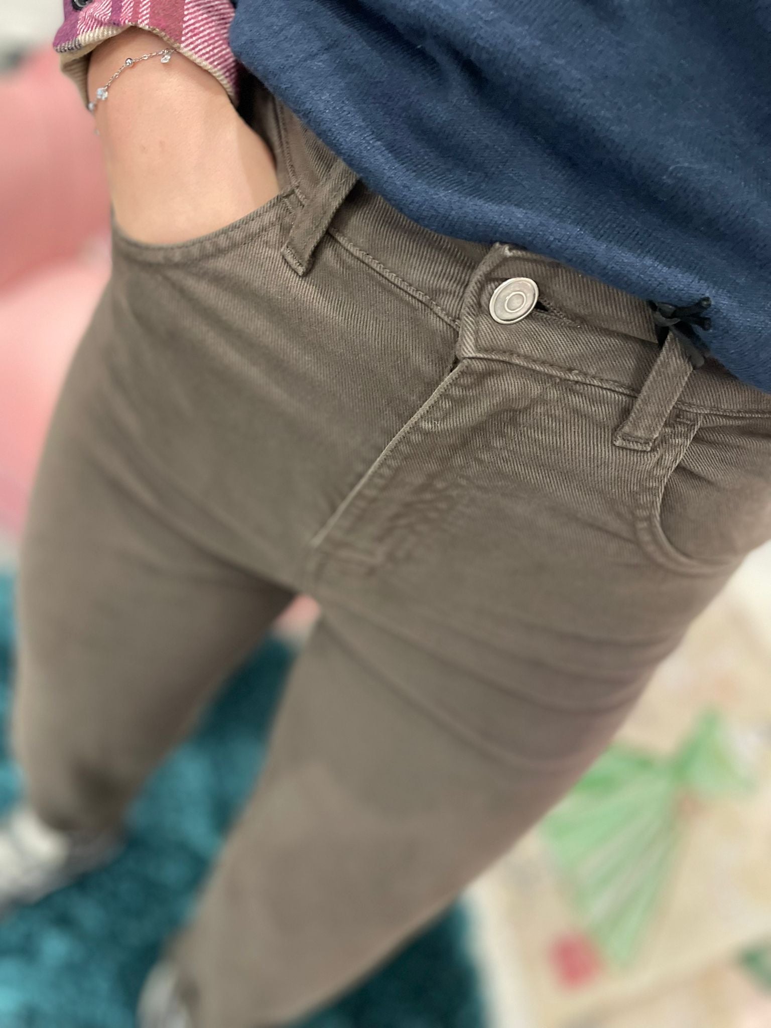 Jeans Mom Fit vita alta-marrone moro